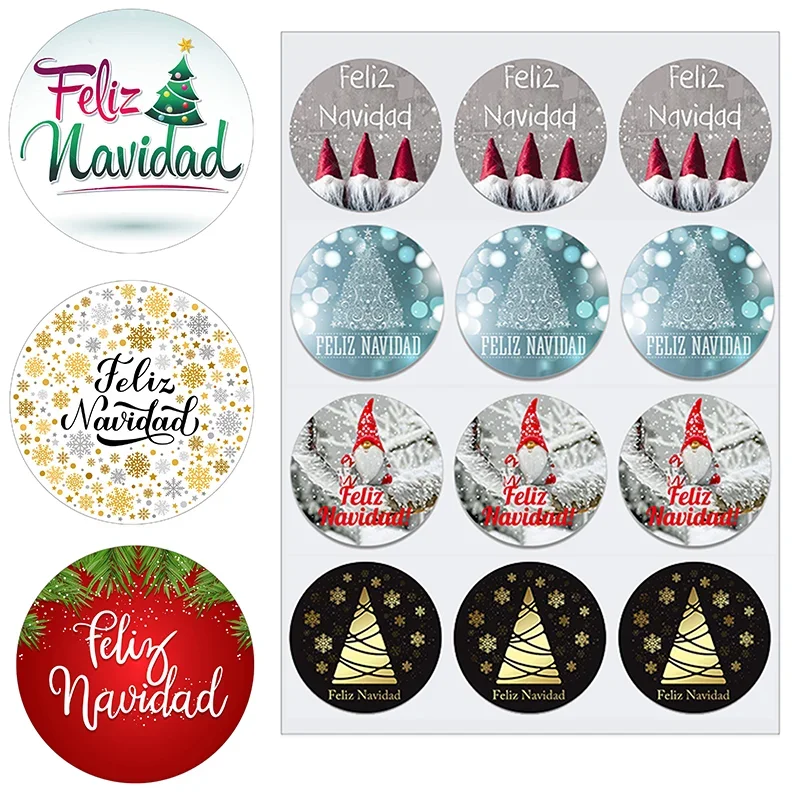 Feliz Navidad Spanish Merry Christmas Stickers Decorative Cute Gnome Stickers Wrapping Gift Box Label Christmas Labels