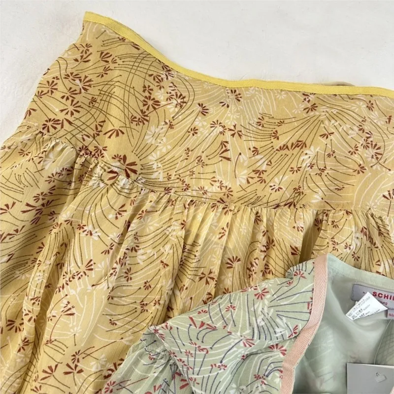 Spring Summer New Vintage Sweet Printed Forest Japanese High Waist Slimming A-line Short Skirt for Women Chiffon Floral Skirts