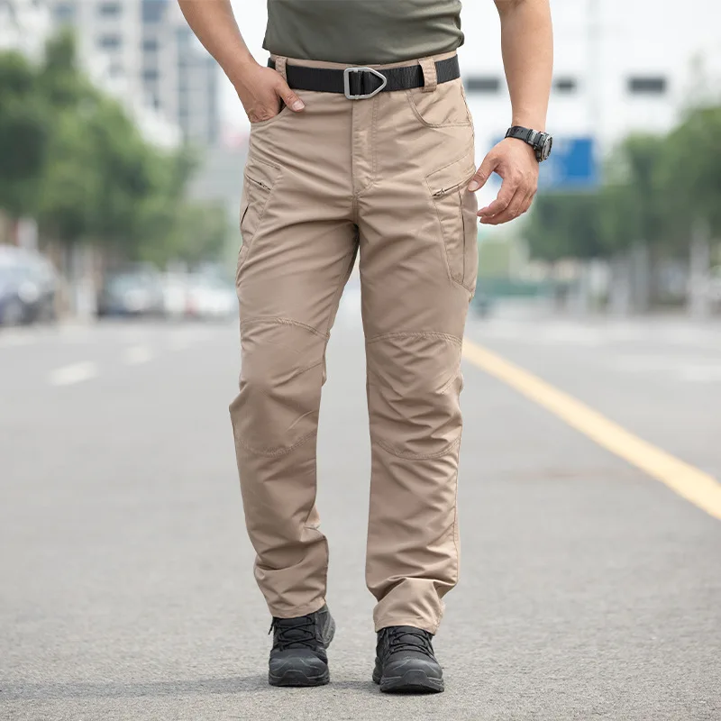 Herren Rip-Stop Taktische Cargohose mit mehreren Reißverschlusstaschen, verschleißfeste gerade Arbeitshose, Outdoor-Wanderhose, Taktikhose – Detail 2