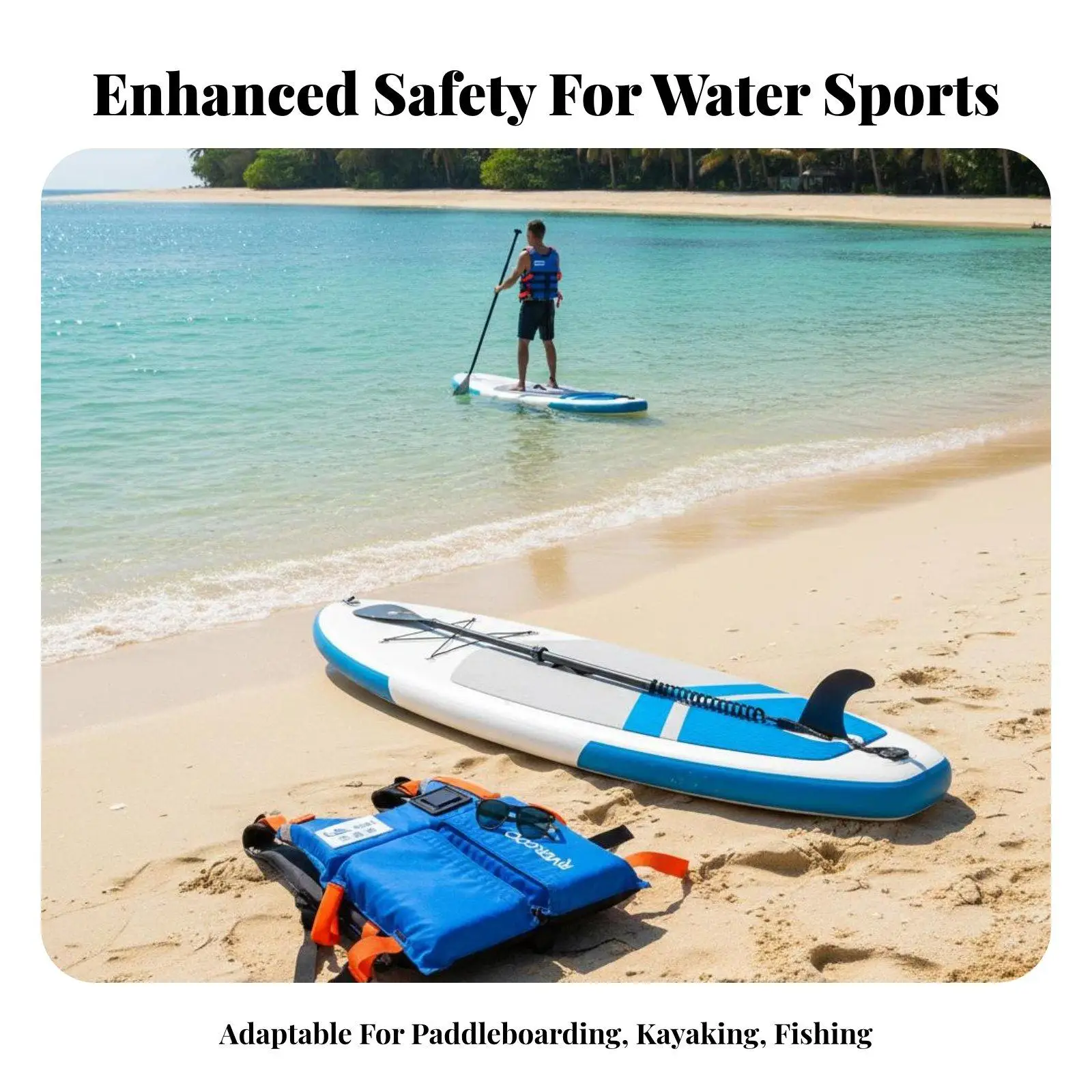 Adult Swim Vest for Boating and Fishing with Adjustable Waist Straps and Reflective Trim for Night Safety