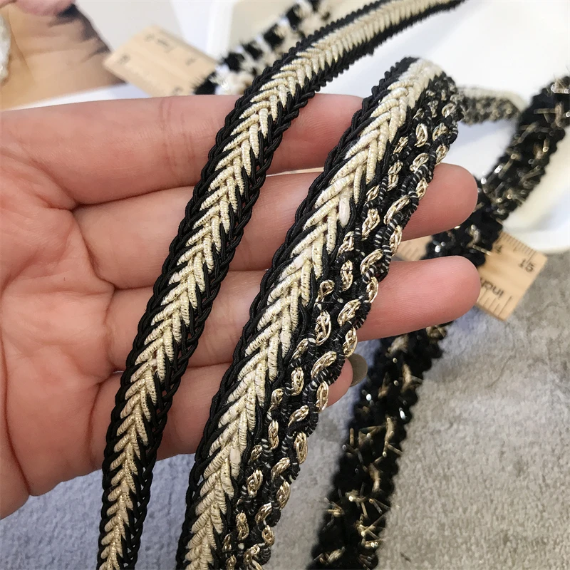 Hot Selling 2cm Wide Small Fragrant Wind Black Gold Woven Belt Lace Jacket Woven Sleeve Accessories Home Weaving Accessories