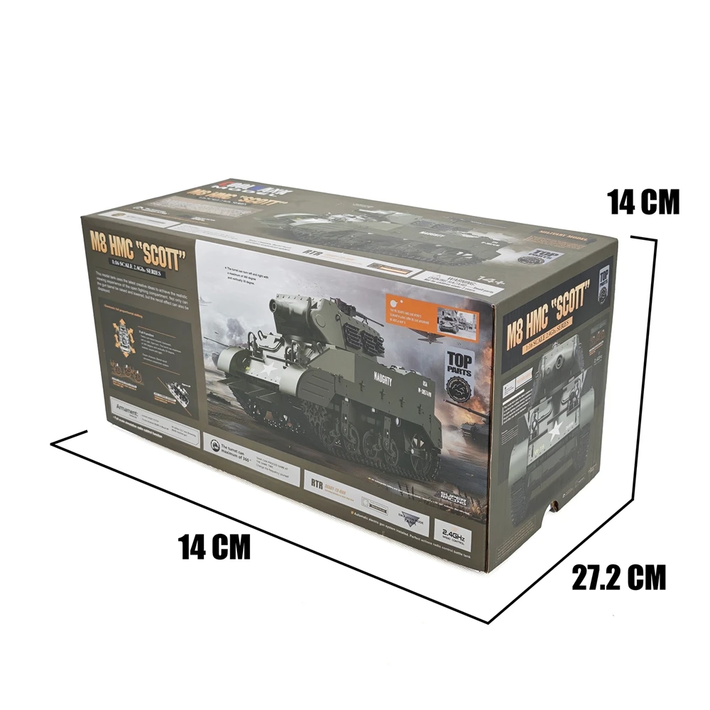 1/16 RC Tank World War II Tank US M8 how  itzer  Motor Carriage with Smoke Turret Rotation 360° Tempo Adult Kids Model Tank