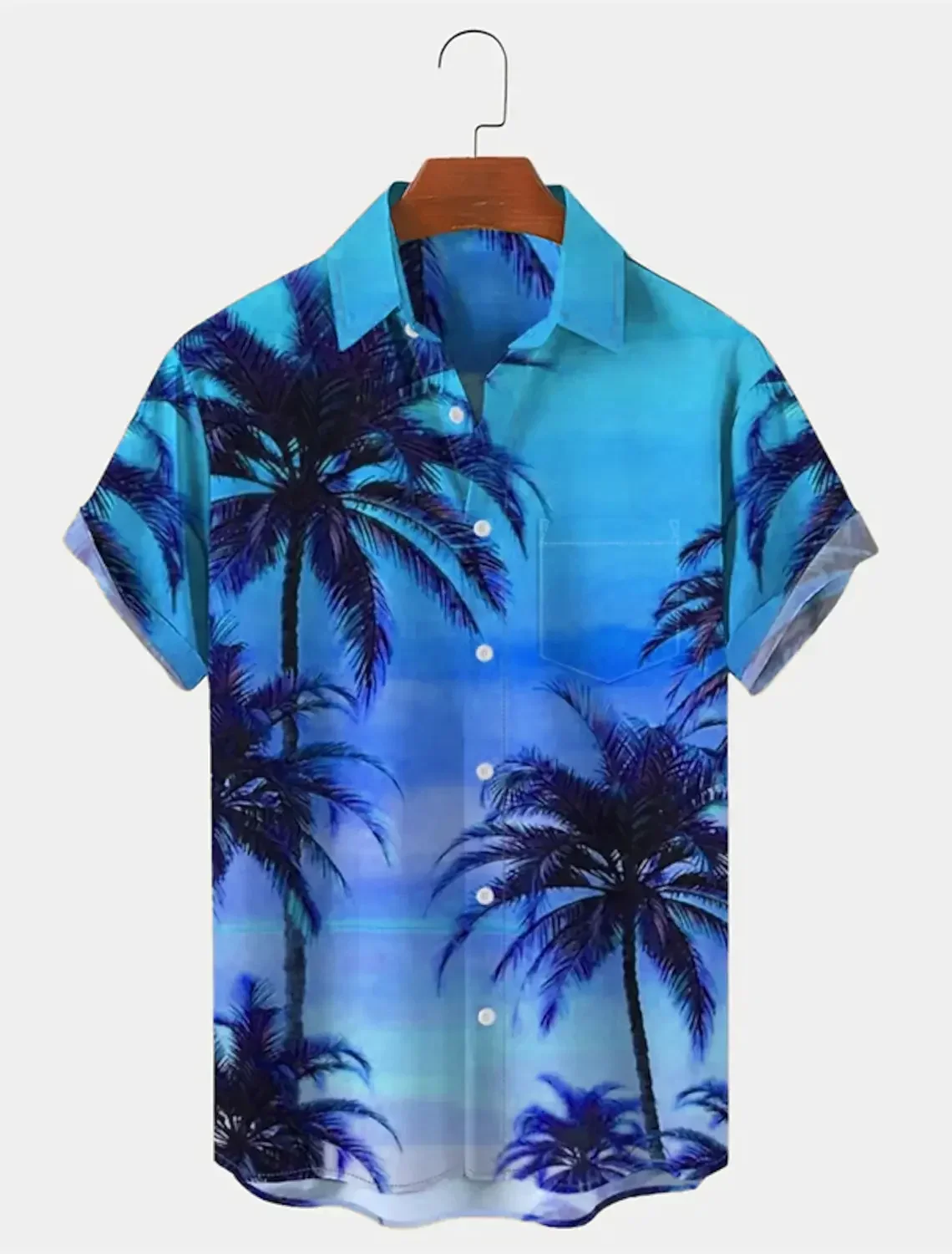 Hawaiian Men's Palm Tree Print Shirt, Button-up Short-sleeved Shirt, Outdoor Street Wear, Plus Size Shirt, New for Summer