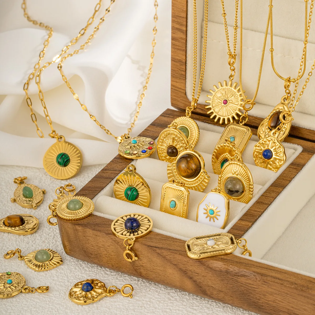 Square Ripple Pendant Accessory Personalized Versatile Collarbone Titanium Steel Necklace Earrings DIY Handmade Accessories