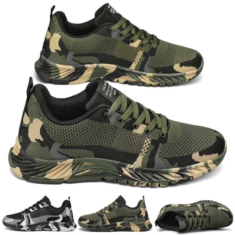 Tênis de camuflagem verde do exército masculino, sapatos casuais, sapatos de viagem respiráveis, malha com renda, ao ar livre, tamanho 39-44