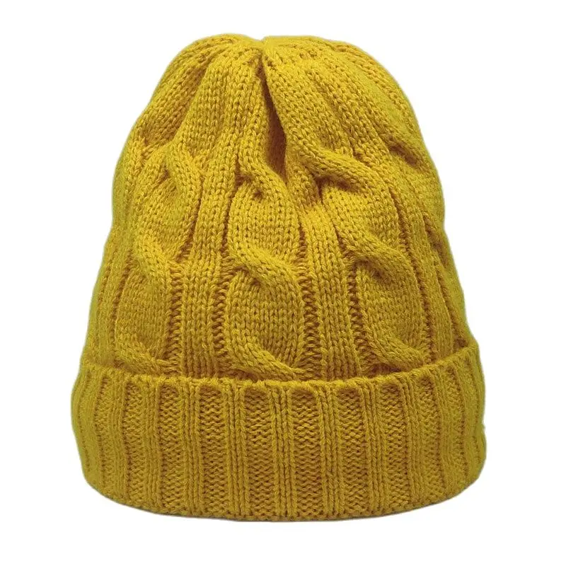 Warm Winter Skull Cap Fleece Inside Women Hats Cable Knitted Beanies Neon Yellow White Black Red Fluoresce Orange Fashion Colors