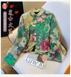 New Women's Jacket Outerwears  Chinese Light National Wind Jacquard Jacket Women's Spring Tang Suit Buckle High-end Retro Coat
