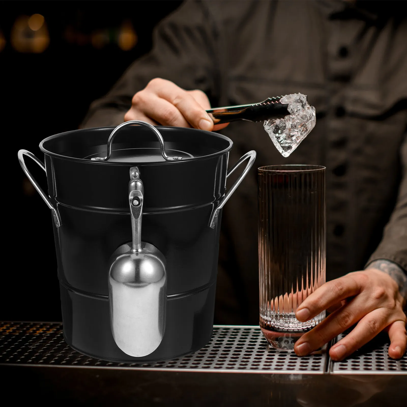 Thick Iron Ice Bucket Multi-Functional Ice Storage Container Party Beer Bottle Holder Bar Wine Cooler Galvanized Bucket with Lid