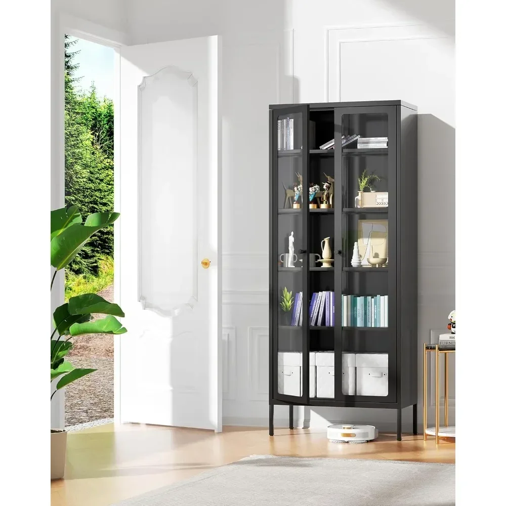 

Шкаф-витрина 67 дюймов со стеклянными дверями и 4 регулируемыми полками, металлический шкаф-витрина