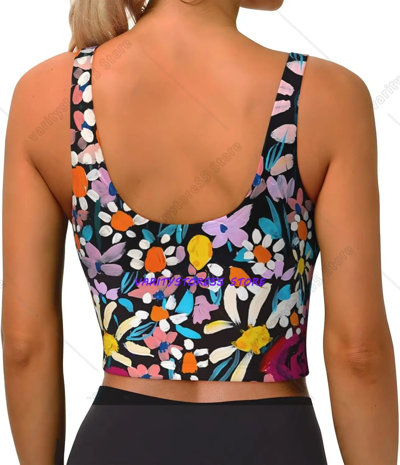 Base Paint Flower Women's Sports Bra Yoga Crop Gym Tank Tops U Back Exercise Workout Top Removable Pads Fitness Outfit Sleeveles