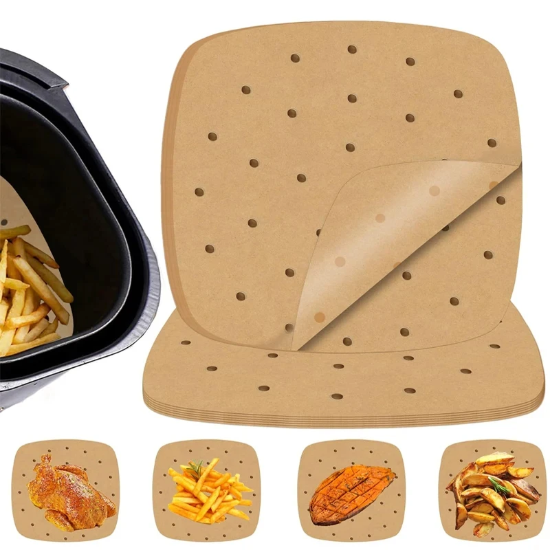 Air Fryer Paper Disposable Air Fryer Parchment Paper Liners Non-Stick Steamer Liners for Oven Microwave Steaming Basket