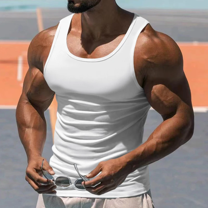2024 European and American Summer Fitness Sports Training Vest Amazon Cross-border Men's Solid Color Casual Breathable I-Tank Me