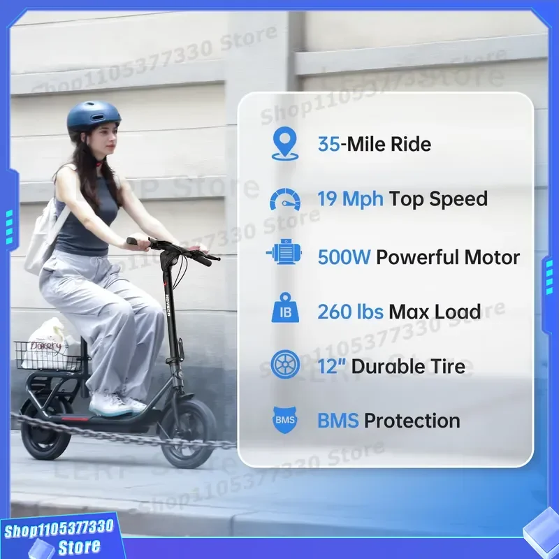 12 Inch Foldable Electric Scooter With Front Rear Seats Storage Basket For Commuting Shopping Daily Travel Portable E Bike