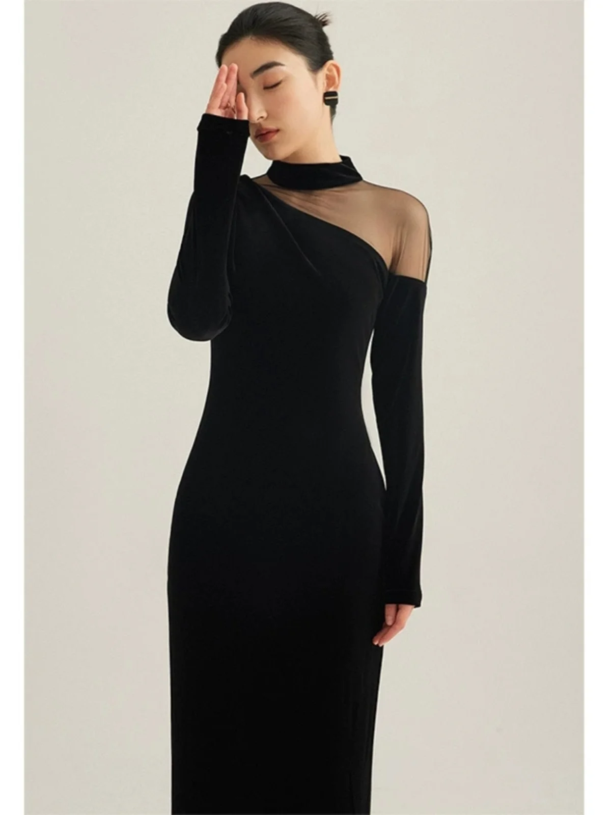 

Ele Bla Velvet Dr Hepburn Sle Long Sve Evening Gown for Par Performance Daily Wear Comfortable Fit Maxi Dr