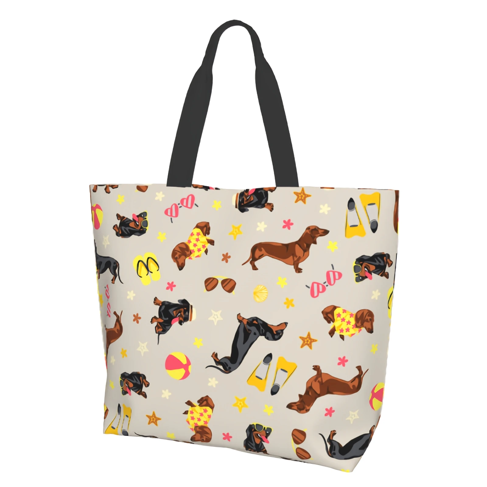 Dachshund Vacation Shopping Bag Reusable Cute Dogs Tote Bag Beach Dachshund Shoulder Bag Casual Lightweight Large Capacity