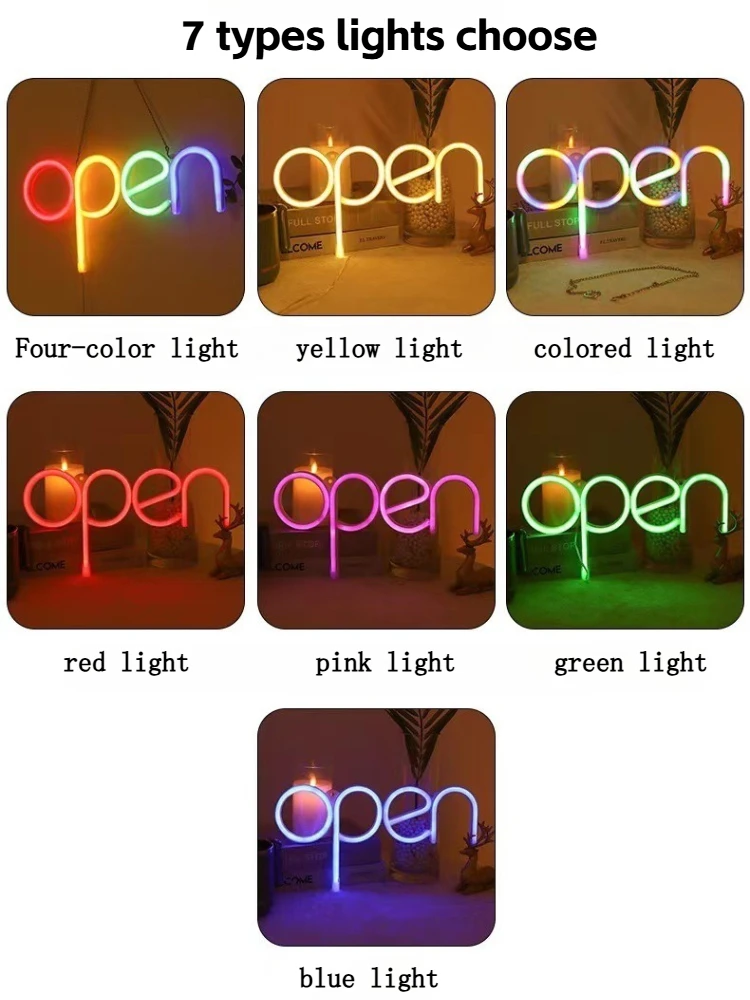 Open Letter RGB Atmosphere Light LED Neon Decoration Lights Desktop Wall Shape Lighting Night Light Holiday Ornament Lamp