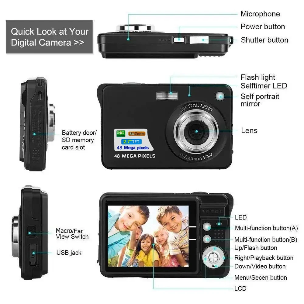 HD 48MP Digital Camera with 2.7\