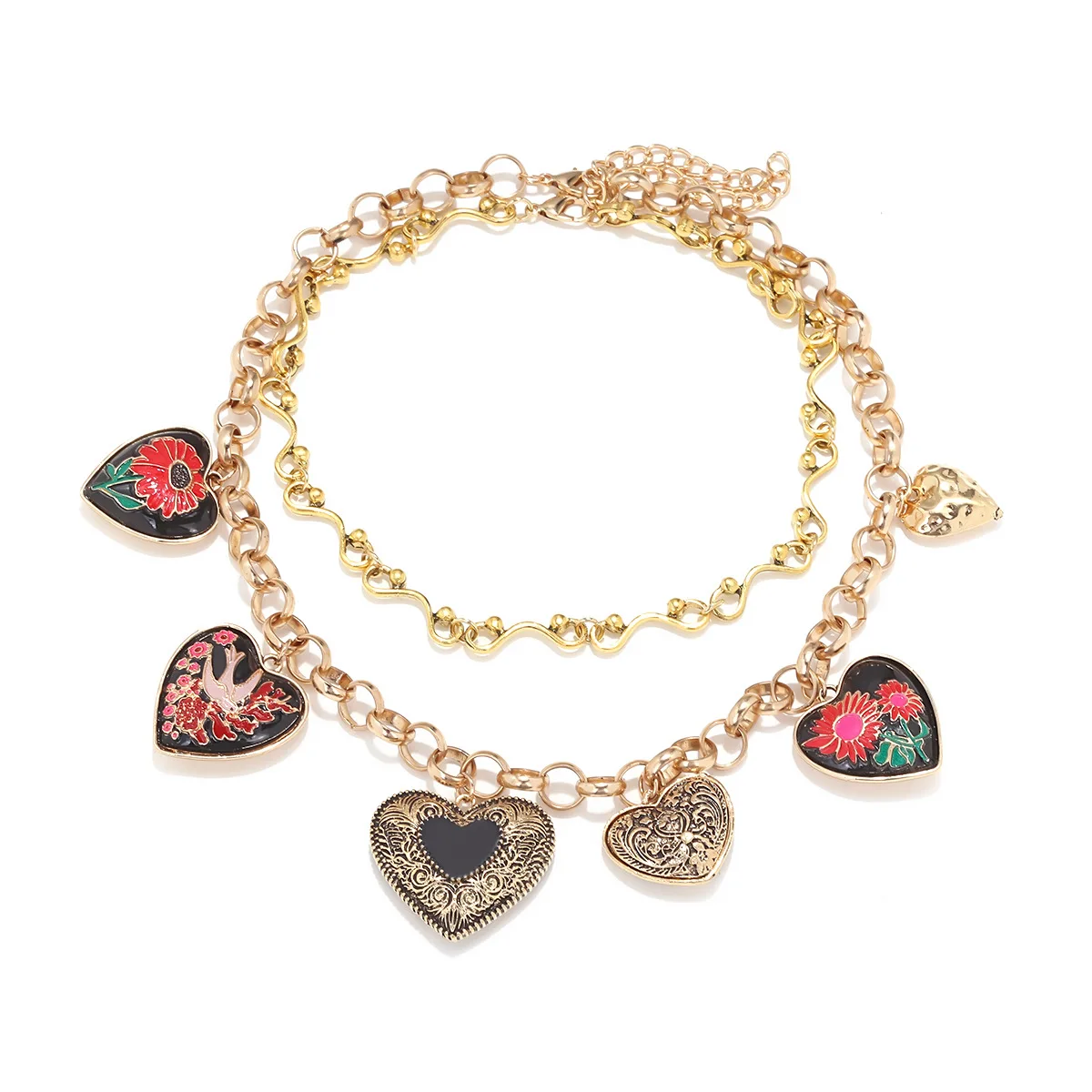 

New ZAA Vintage Metal Chains Heart Charm Necklaces for Women Double-layer Neck Jewelry Holiday Party Gifts