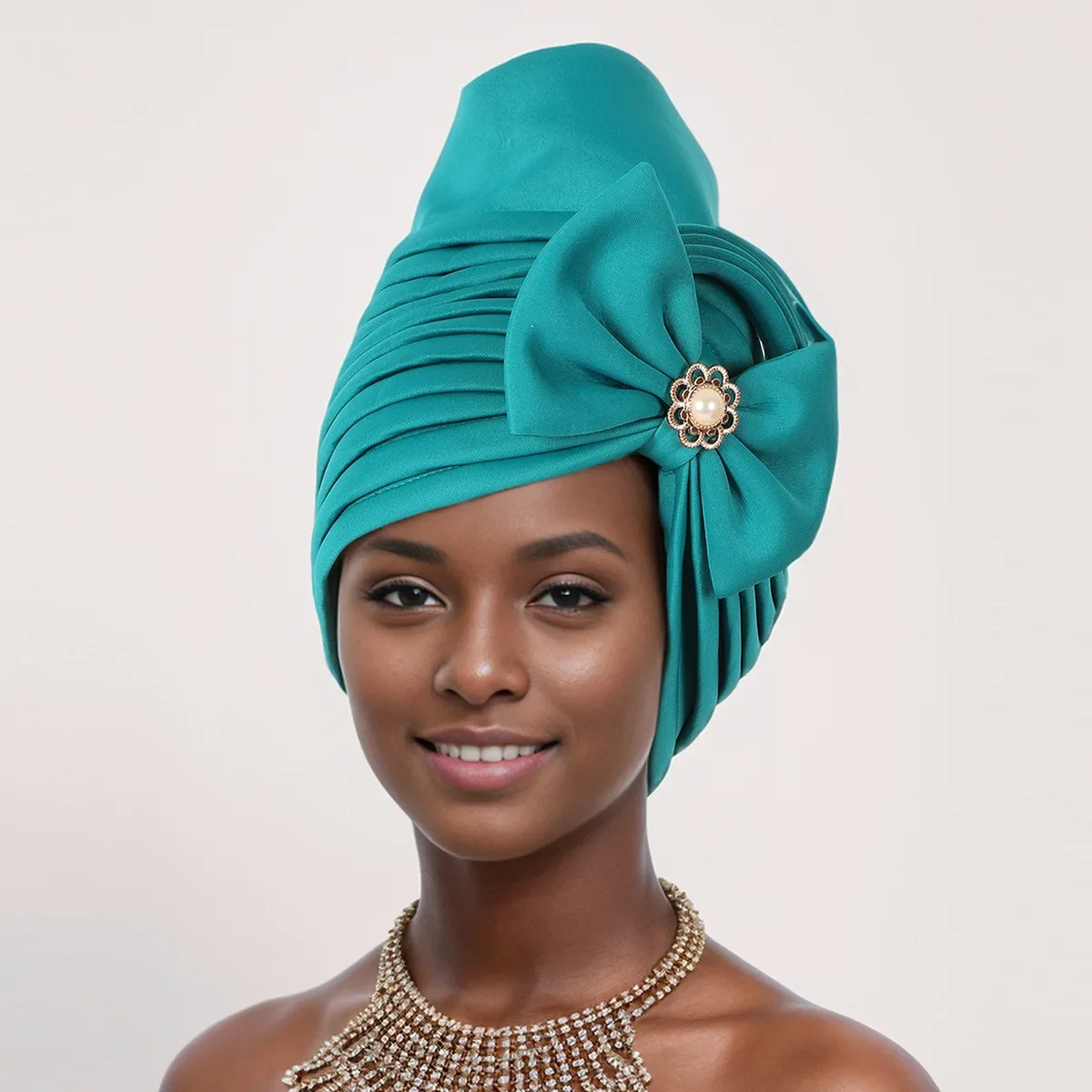 

African Auto Gele Headtie Bow Pleated Turban Women Muslim Hijab Bonnet Wedding Party Hat Head Wrap Nigerian Headscarf Cap Scarf