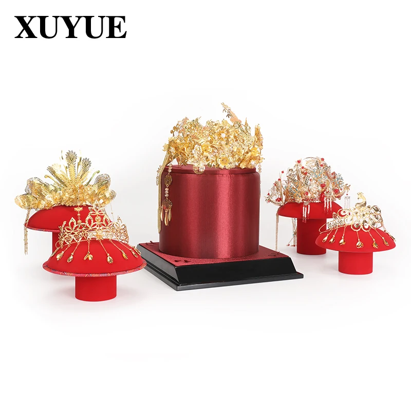 Golden Phoenix Crown Window Display Prop Crown Display Stand New Chinese Red Velvet Phoenix Crown Prop
