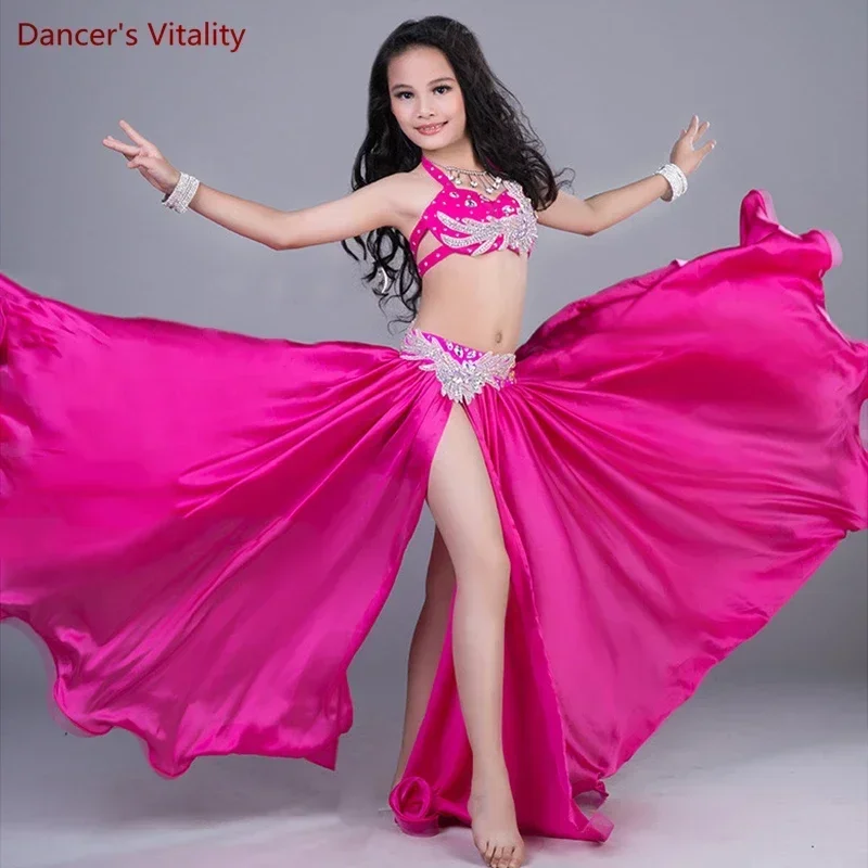 Children Belly Dance Costumes Child Ballroom Dance Performance clothes Rhinestones Bra+Skirt 2pcs Girls Dance Suit On The Stage