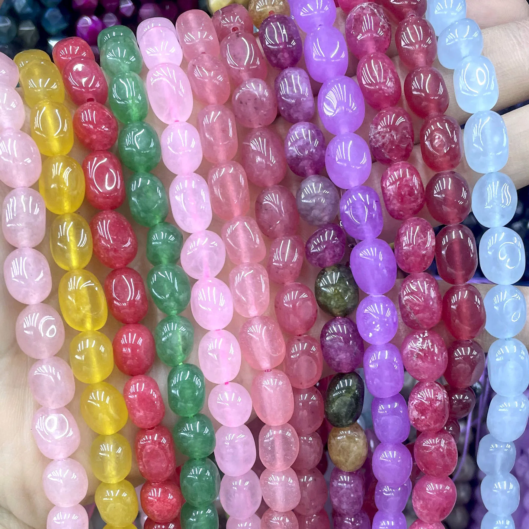 SYSRXLR Perles de Jades en pierre naturelle Tourmaline aigue-marine, calcédoine, entretoise ample, pour la fabrication de bijoux, accessoires de Bracelet à faire soi-même, 8x11mm
