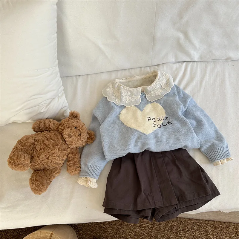 

Happy Fan25Autumn New Children's Lace Collar Solid Color Shirt Girls Baby Embroidery Heavy Long Sleeve Shirt Top
