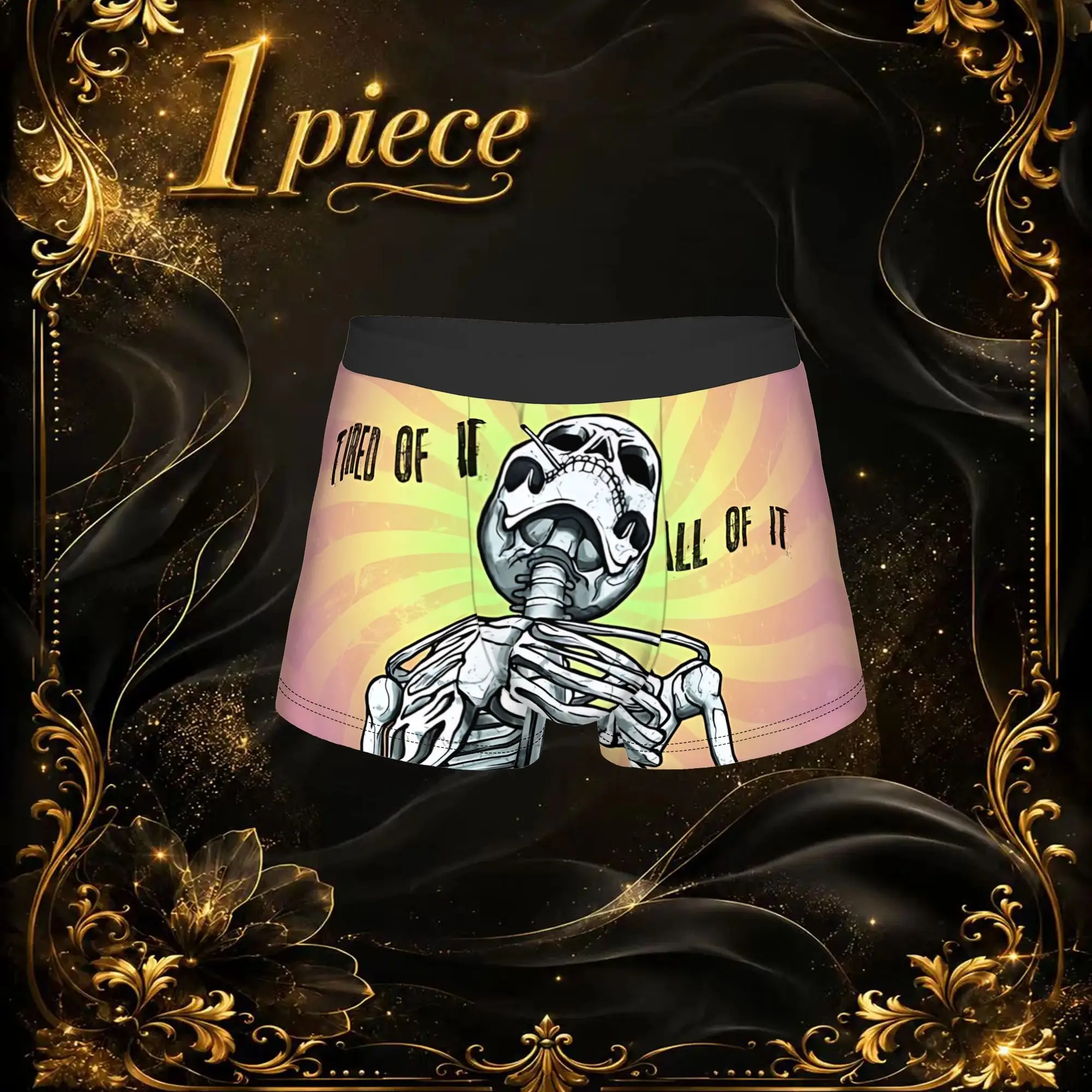 1pc Popular Retro Rainbow Skeleton Graphic boxers  Personalized Panties Men's Underwear Ventilate Shorts Boxer Briefs