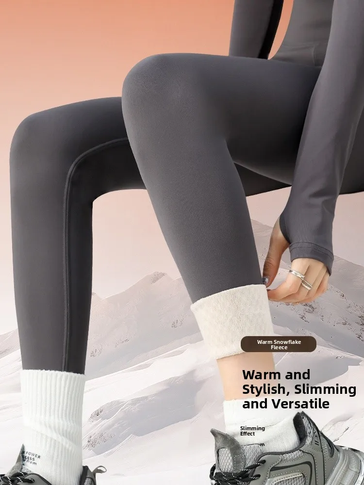 

Thi зимние брюки для йоги, женские брюки с высокой талией, теплые облегающие брюки со снежинками, повседневные длинные брюки из смеси нейлона и спандекса