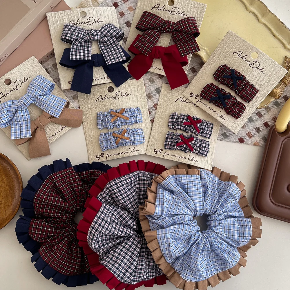 

Заколка для волос в клетку с бантом, милая детская заколка BB, заколки для волос для маленьких девочек, эластичные ленты для волос, держатель для хвоста, резинки, аксессуары для волос