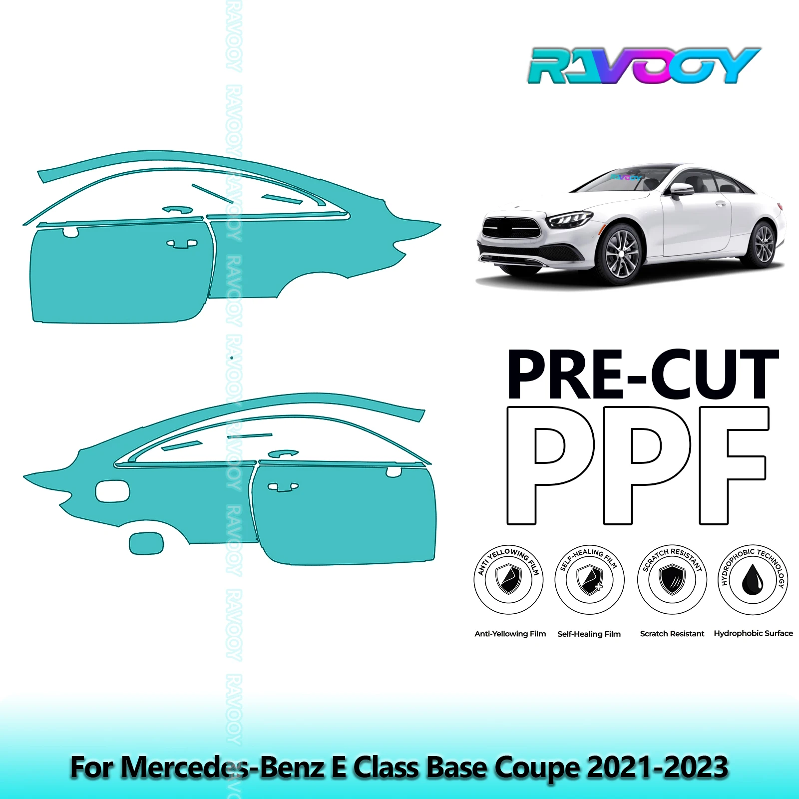 

For Mercedes-Benz E Class Base Coupe 2021-2023 8.5mil Pre-Cut PPF Door & A/B Pillar Kit TPU Paint Protection Film Set
