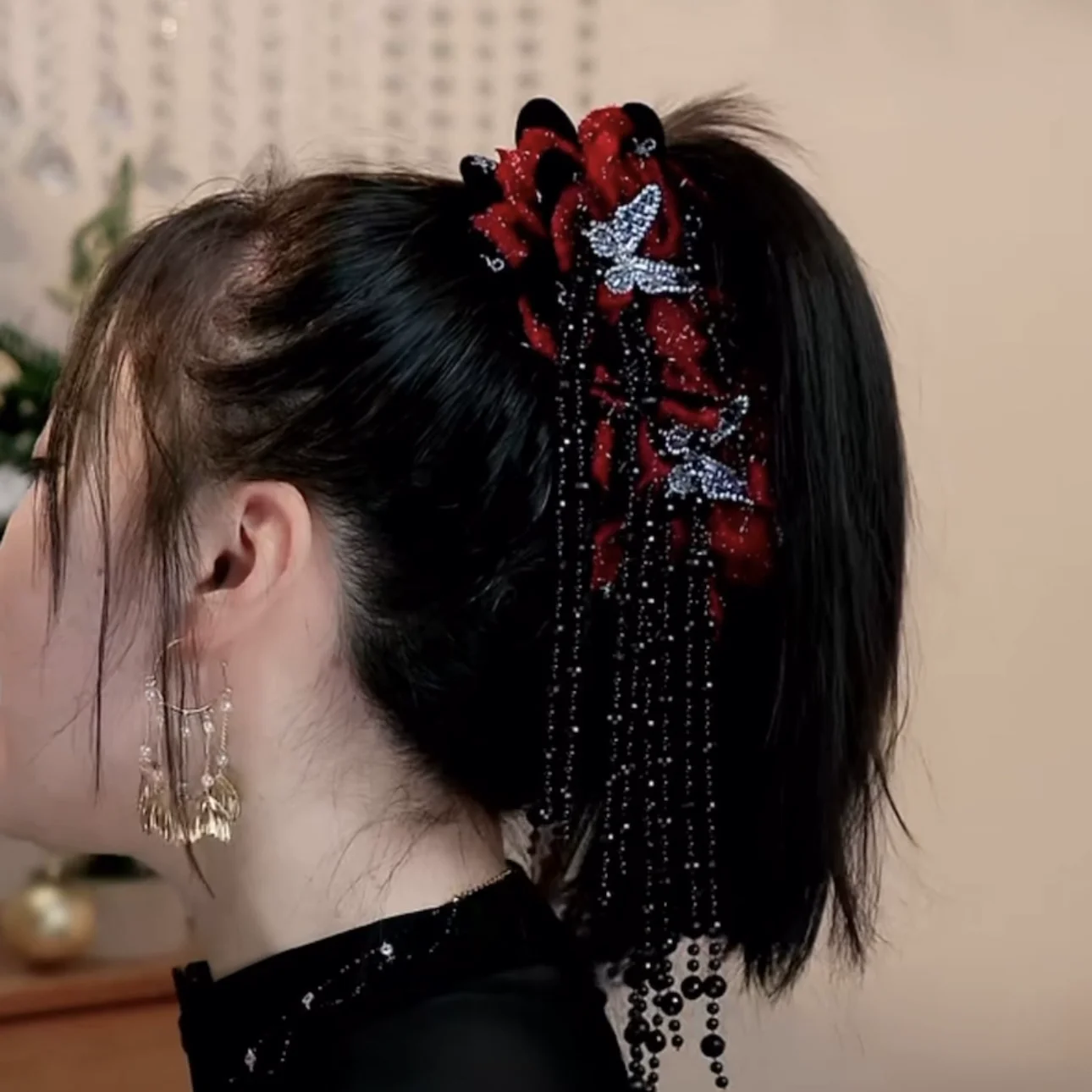 

Ladies French Hairpin Handmade Popular Hair Clip Women Tassel Flower Beads Butterfly Hair Claw Female New Headwear Accessories