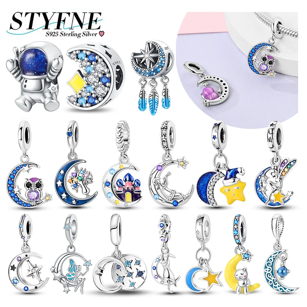 

925 Sterling Silver Colorful Zircon Luminous Star Moon Castle Charms Beads Fit Original Bracelets Fine DIY Jewelry Making