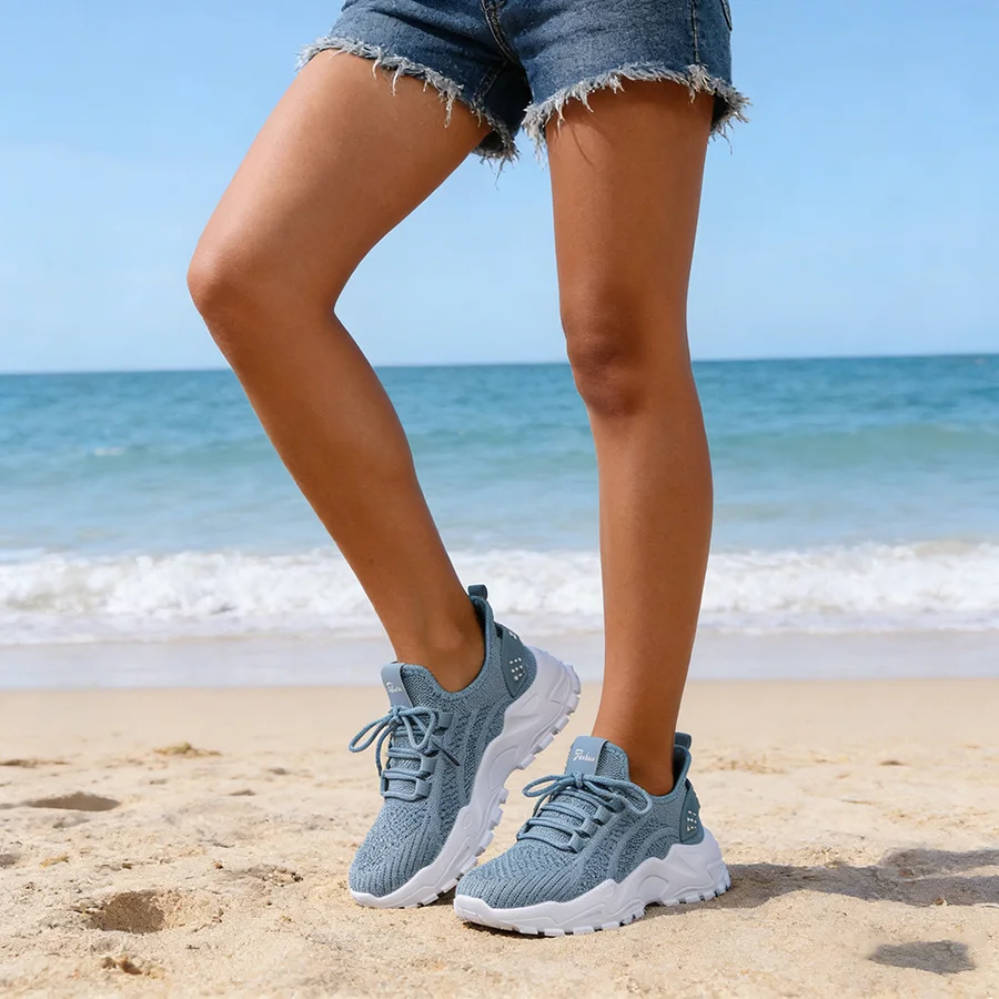 Ladies Fashion Knit Sports Shoes, Breathable Knitted Upper, New Arrival Spring Summer Casual Sneakers