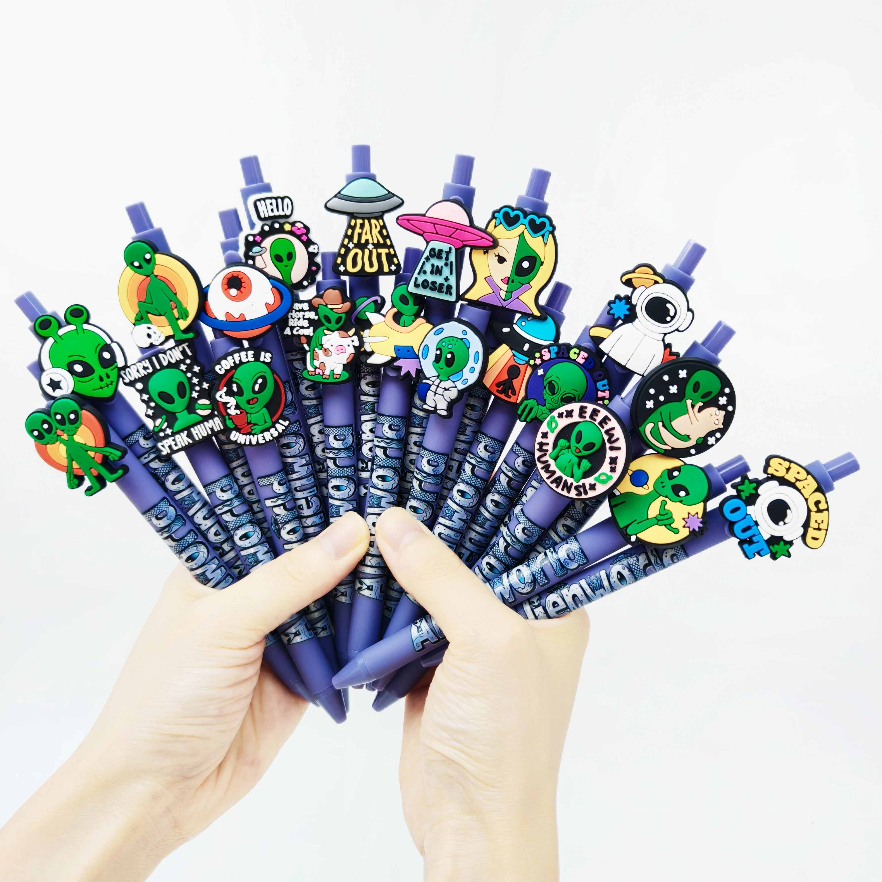 

8Pcs/14Pcs Alien Shape Patch Ballpoint Pen Purple Color Press Ballpoint Pen Office Stationery Gift Gel Pen