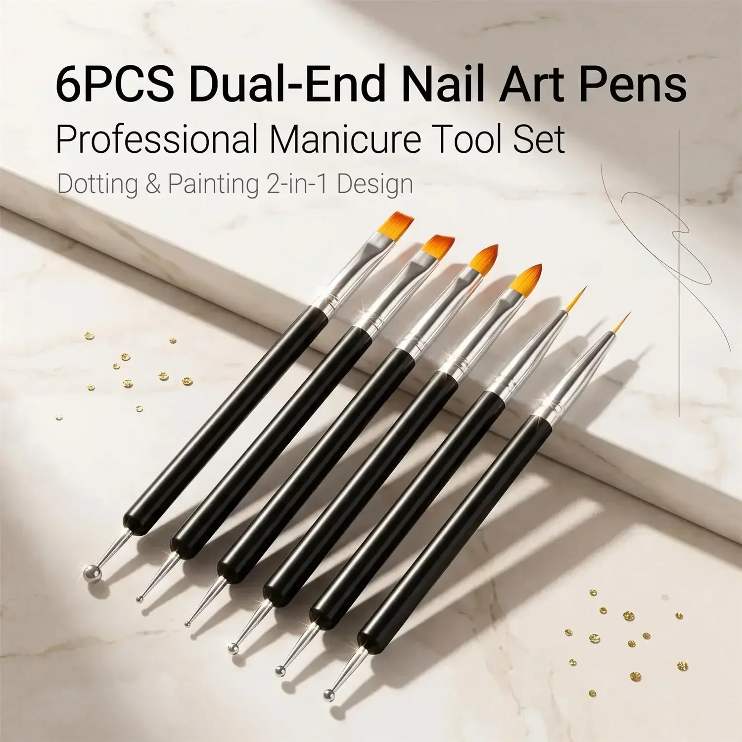 6Pcs Double-Ended Nail Art Brushes – Perfect for Gel Polish, Lining, Painting, Dotting & Detailing – Professional Nail Art Pen