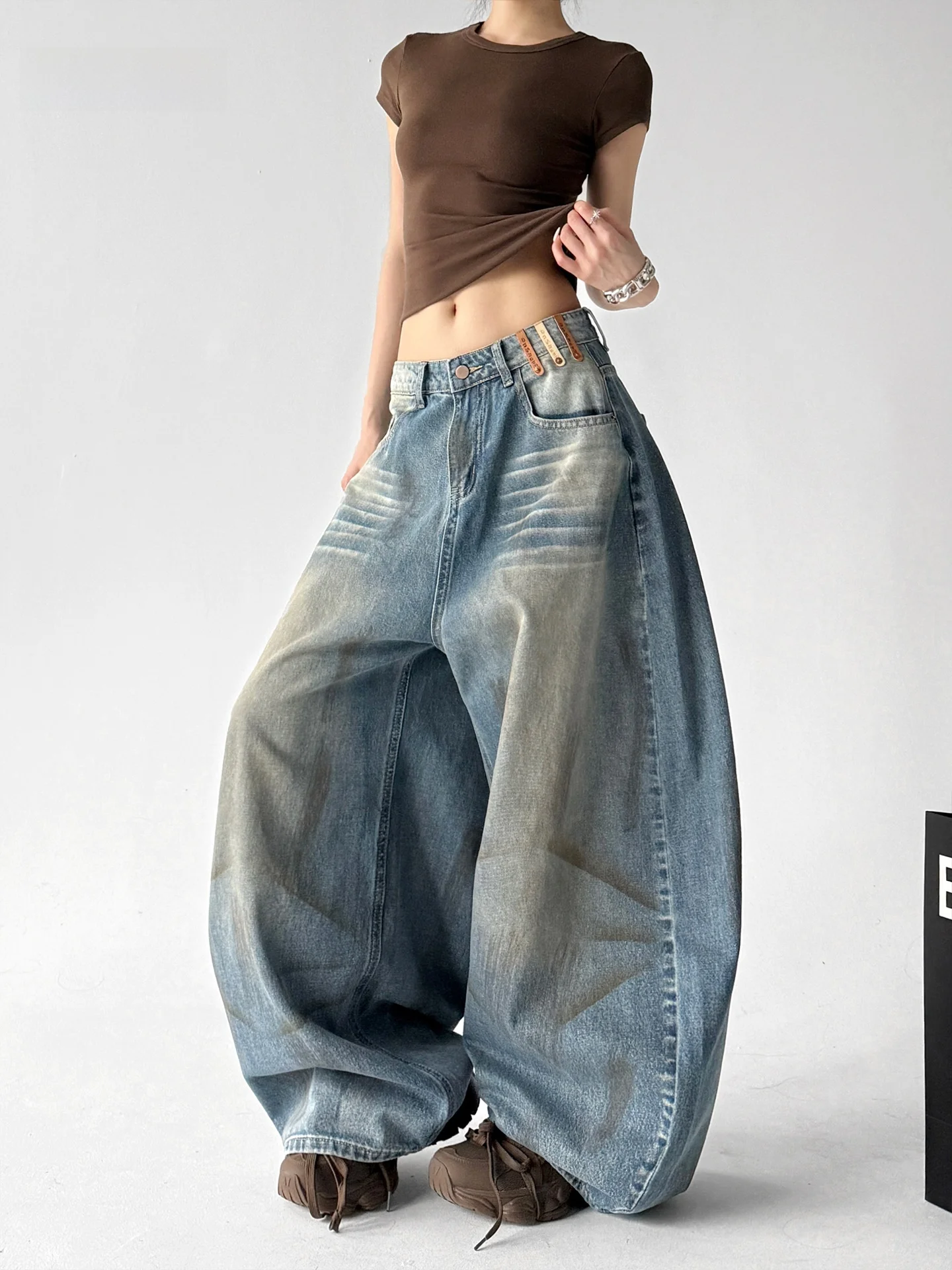 

Модные синие широкие джинсы из денима для женщин, свободные, стройнящие, удлиненные, до пола, весна-лето, новый стиль, с низкой талией, из смесового хлопка