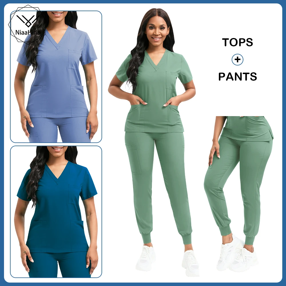 Niaahinn-uniformes médicos para mujer y hombre, bata quirúrgica de alta calidad, ropa de trabajo para médico y enfermera, uniforme de belleza sólido, Spa