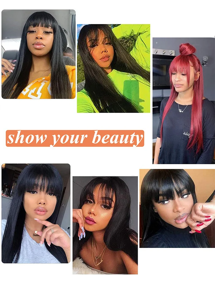 Straight Wig With Bangs Fringe Bob Human Hair Wig With Bangs For Women Brazilian Remy Hair Glueless Full Machine Made With Bangs