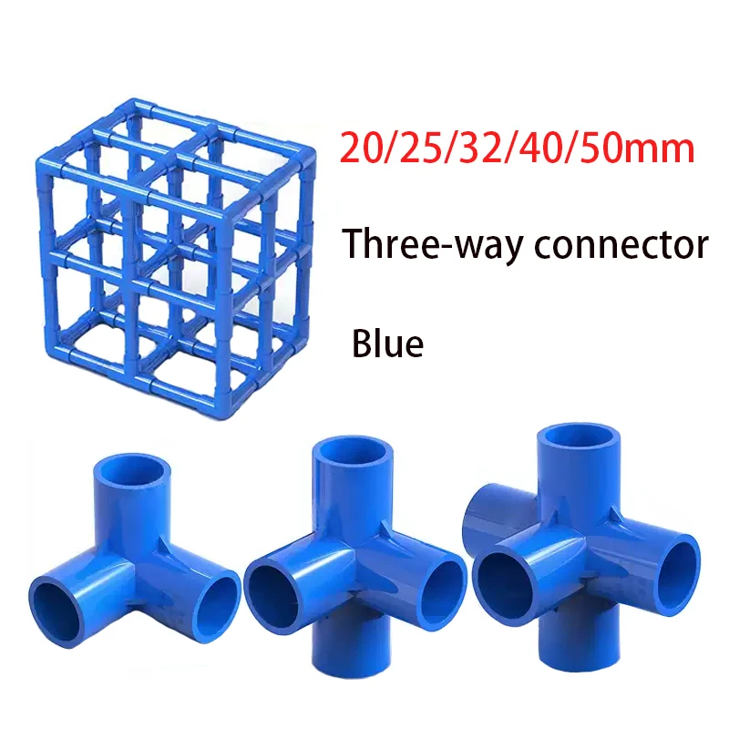 

1-10pc I.D 20/25/32/40/50mm Blue PVC Three-Dimensional Connector Home Garden Irrigation Hose Fittings Water Connectors DIY Tools