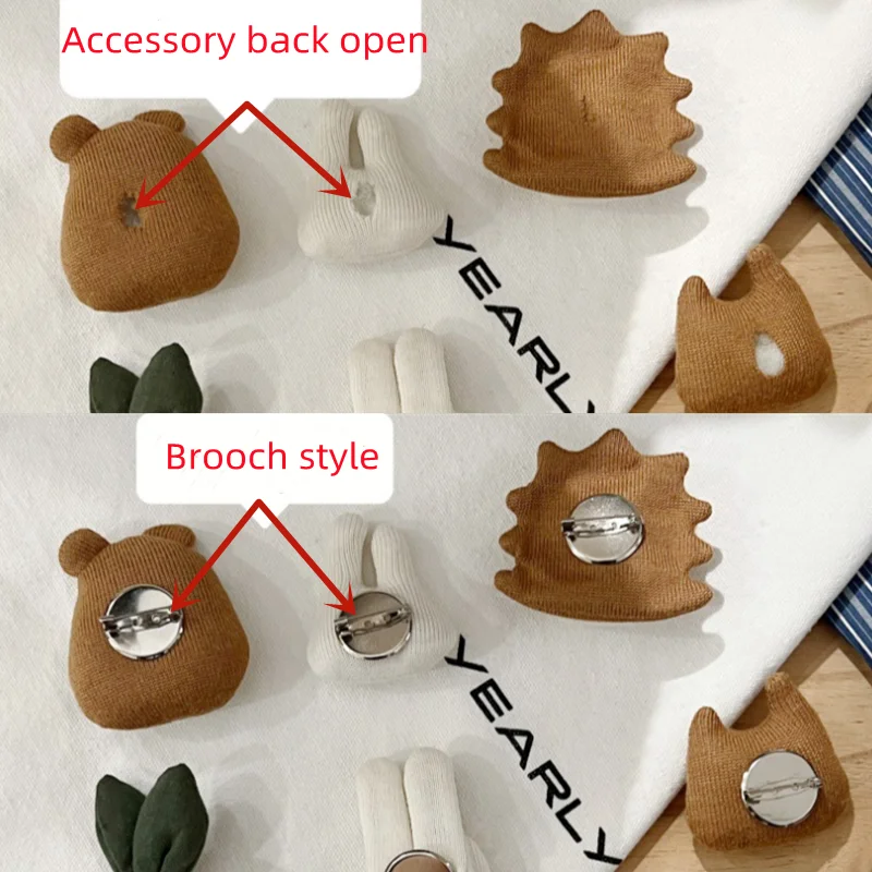 Set Bros dan Jepit Rambut Hewan Lucu dari Kain, Buatan Tangan, Beruang Anjing Gajah, Aksesoris Gaya Korea untuk Anak Perempuan dan Wanita