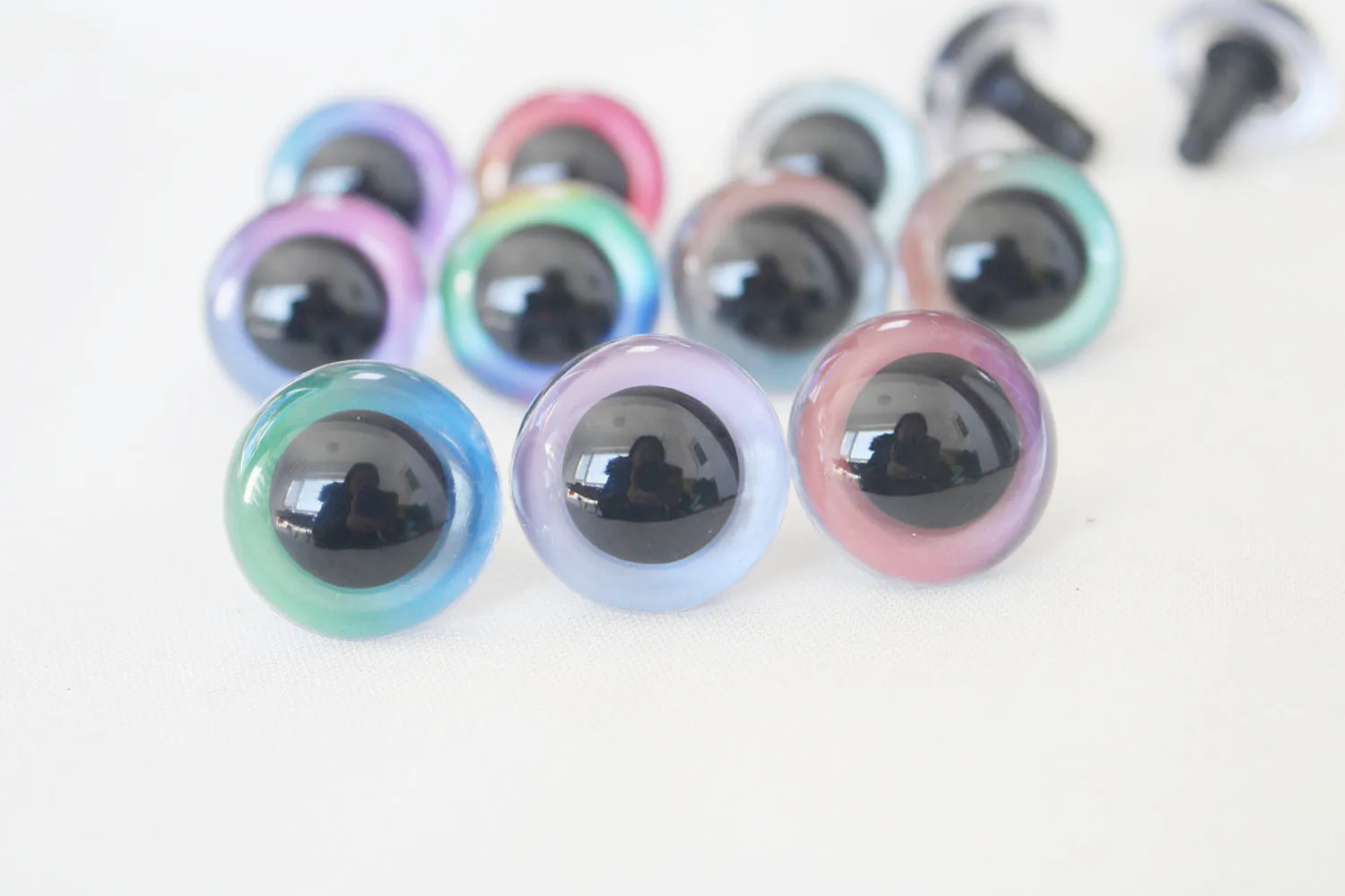 20pcs 13mm-28mm rainbow color round clear toy safety eyes + hard washer for plush  doll -size color  option--c10