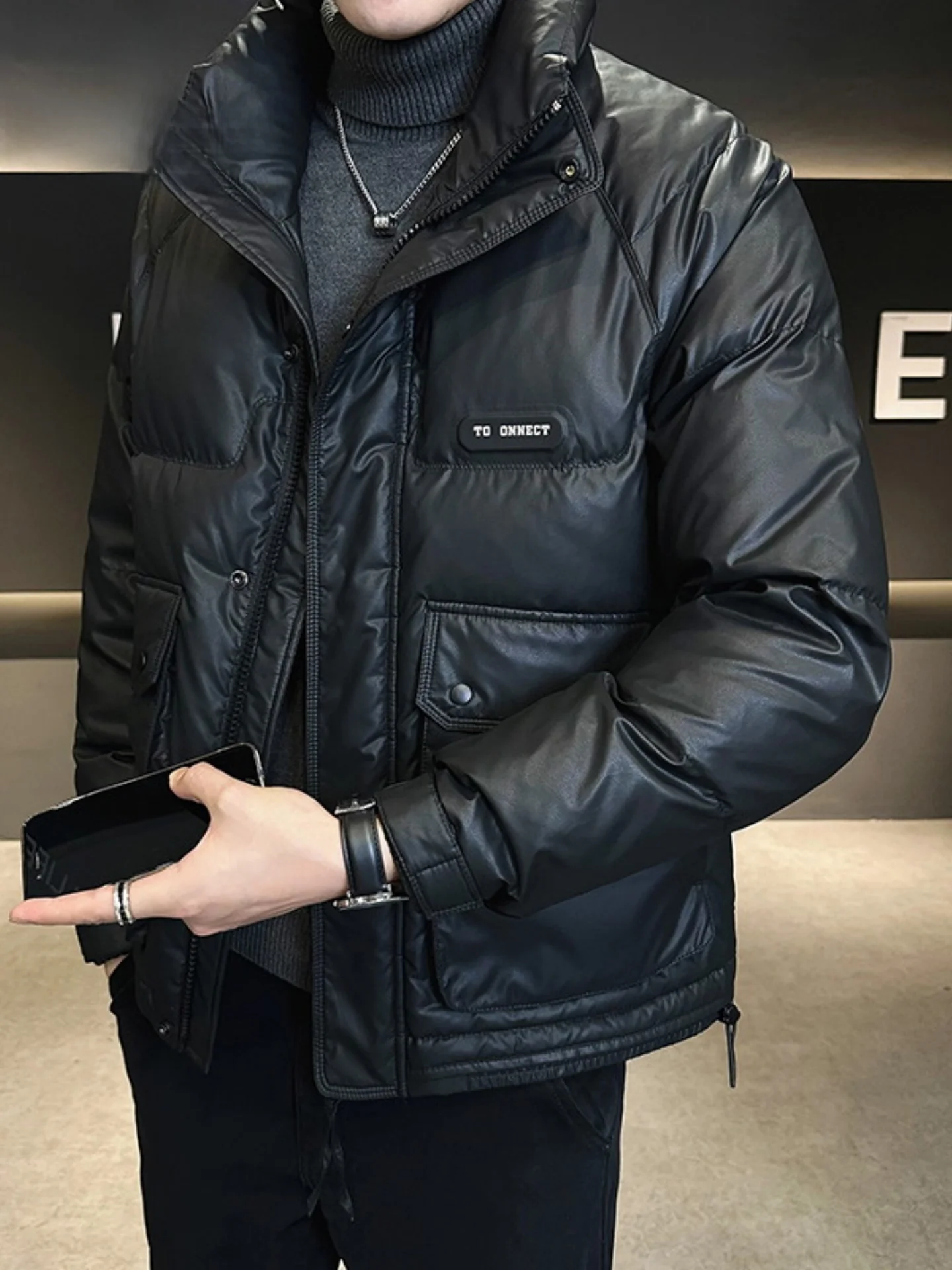 

Pierre Cardin Men's ort Thiened Winter down Jaet Stand Collar Warm Windproof Busin Casual Sle Zipper Decoration Coat