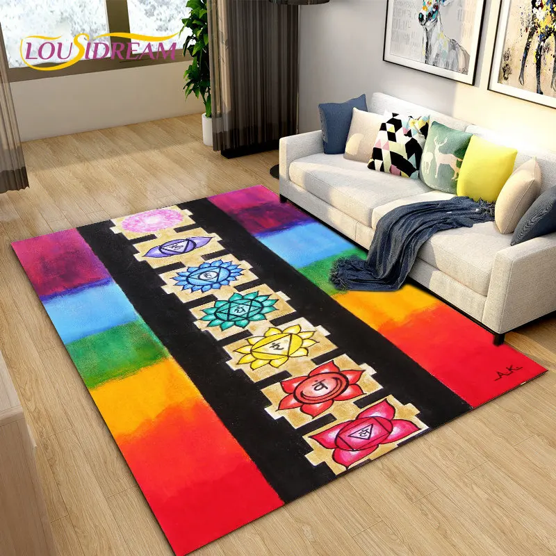 Rainbow 7 Chakra Mandala Bohemia Area Rug,Carpet Rug for Living Room Bedroom Sofa Doormat Decoration,Yoga Non-slip Floor Mat