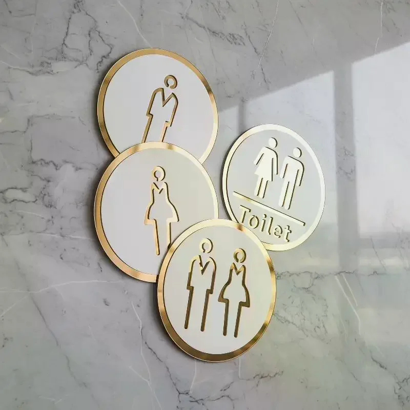 3D Toilet Sign Self-Adhesive Waterproof Acrylic Men Women Bathroom Wall Sticker for Gym Mall Public Restroom Decor