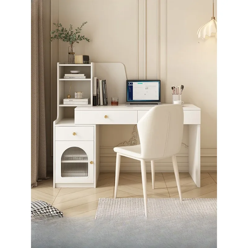 solid wood cream style white desk bookshelf integrated combination of simple modern home bedroom desktop computer desk