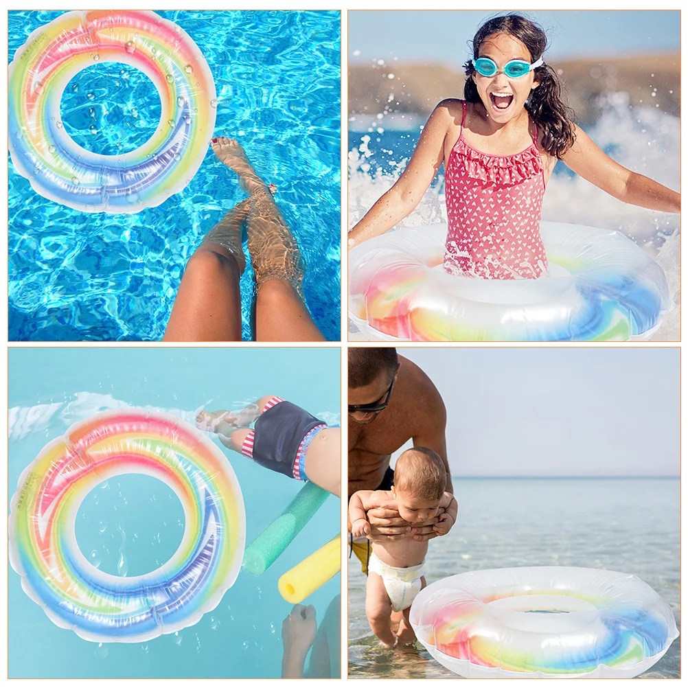 

Rainbow Swim Ring Adult Thicken Inflatable Pool Tube For Summer Beach River Lake Party Portable Pvc Float Ring Swimming