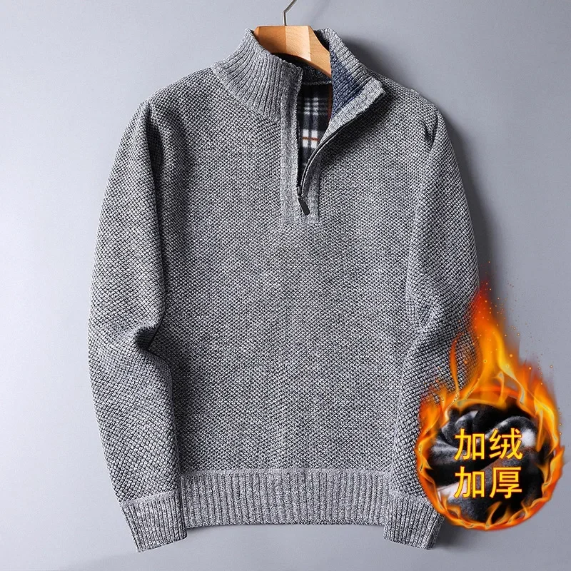Winter Men's Thick Fleece Sweaters Half Zipper Turtleneck Warm Pullover for Men Quality Male Slim Knitted Pullover Wool Sweaters
