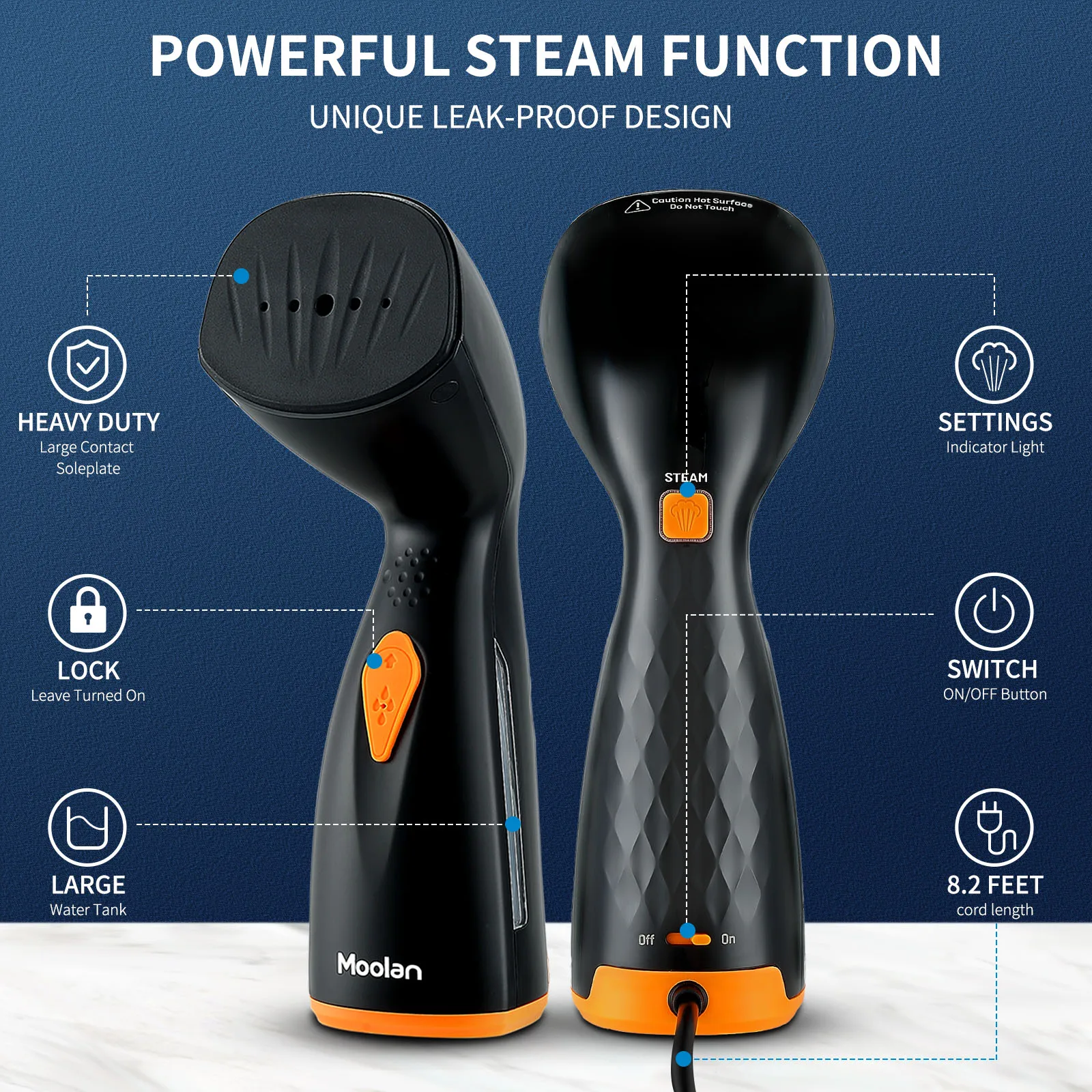 Moolan Garment Steamers 1500W tessuto palmare ferro da stiro a vapore portatile verticale 20 secondi vestiti a calore rapido stiratura per i viaggi a casa