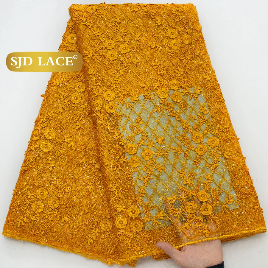 

SJD LACE French Mesh Lace Fabrics 3D Flower Nigerian 5Yards 2026 Latest African Sequins Net Lace for Women Party Dress Sew 4757